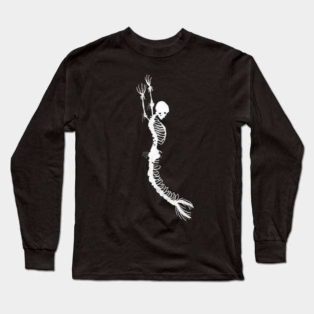 Mermaid Skeleton Shadow Long Sleeve T-Shirt by deadlydelicatedesigns